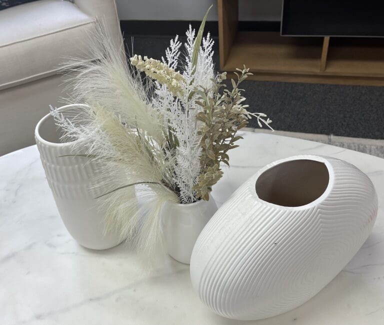 Sculptural White Ribbed Ceramic Vase