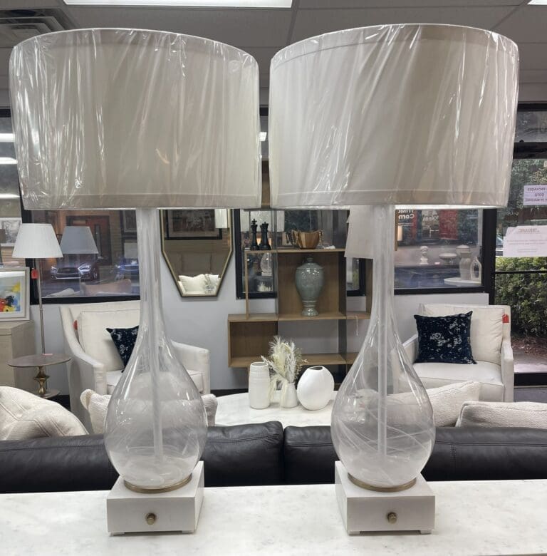 Clear Glass & White Marble Table Lamp