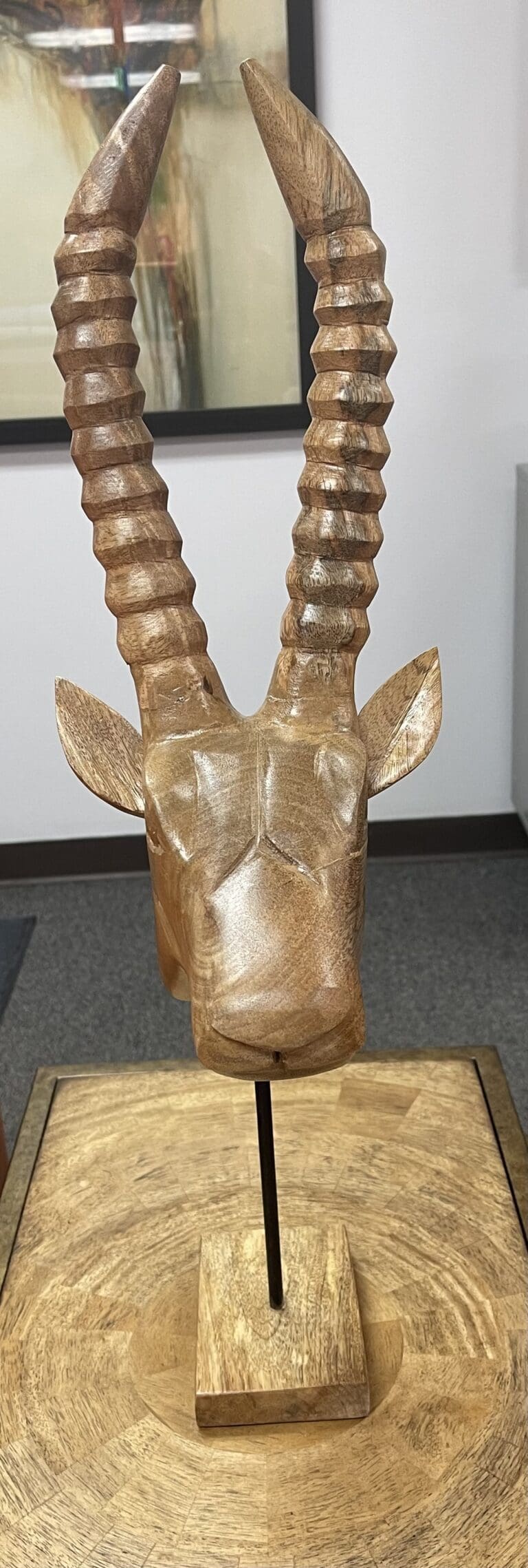 Carved Wood Antelope Sculpture on Stand